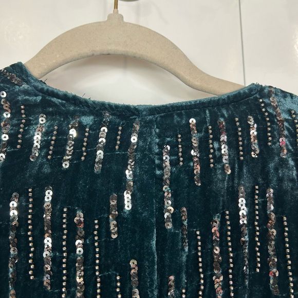 ZARA Trf Collection Velvet Beaded Wrap Mini Dress Turquoise Blue Party Formal S - Picture 13 of 13